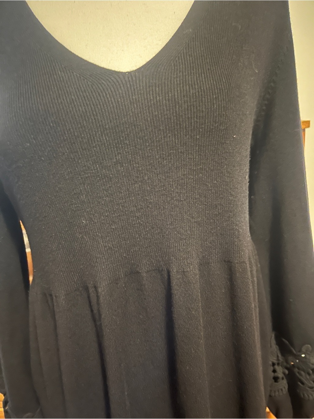 Alfani Black Sweater Dress Lace Cuff Long Sleeve Medium - Picture 10 of 14